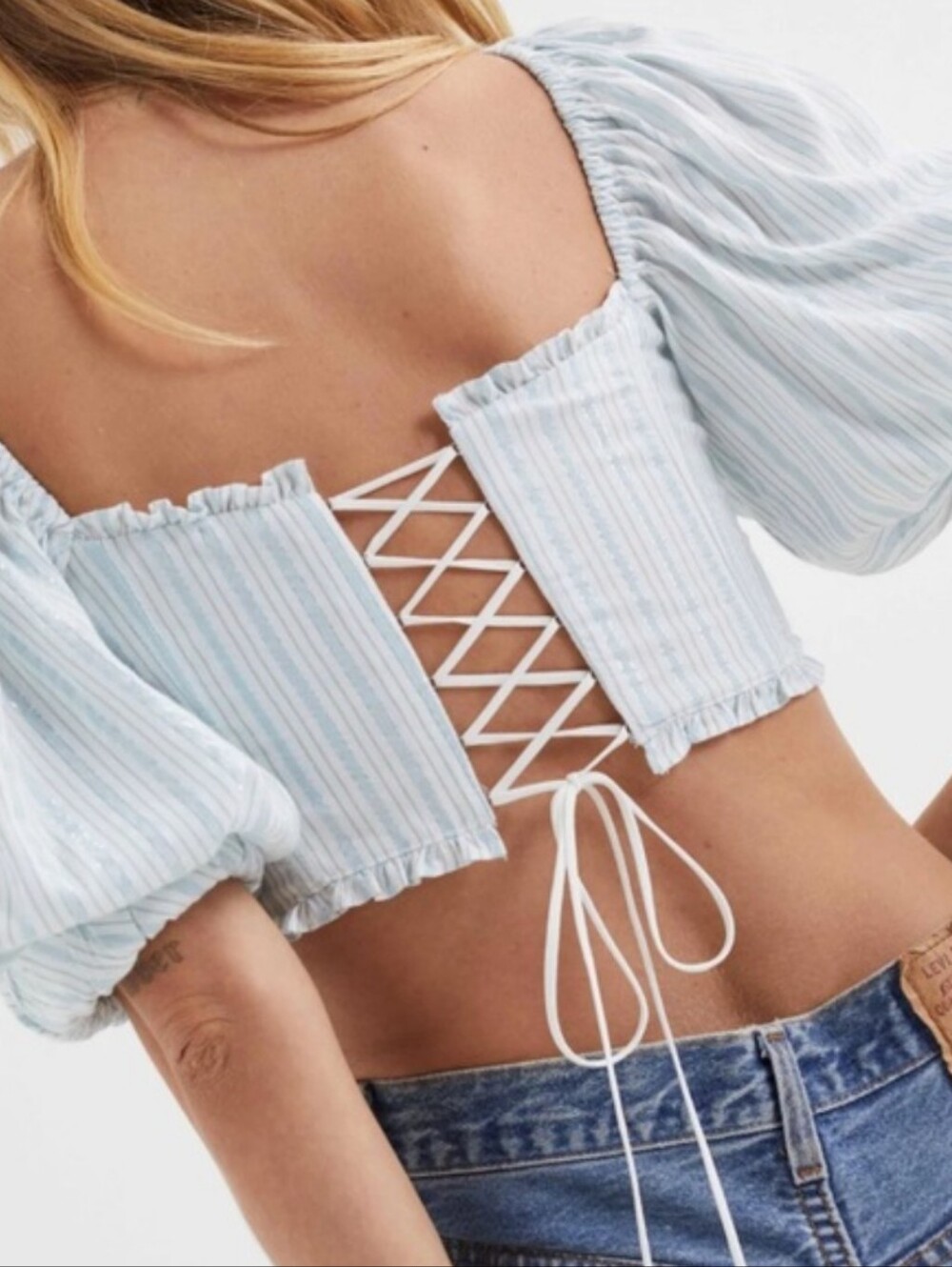 NWT for Love And Lemons The Leslie Puff Sleeve Striped Crop Top | Small - Picture 2 of 6